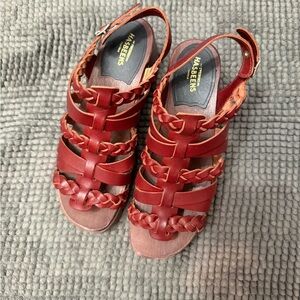 Swedish Hasbeens Red Braided Leather Sandals